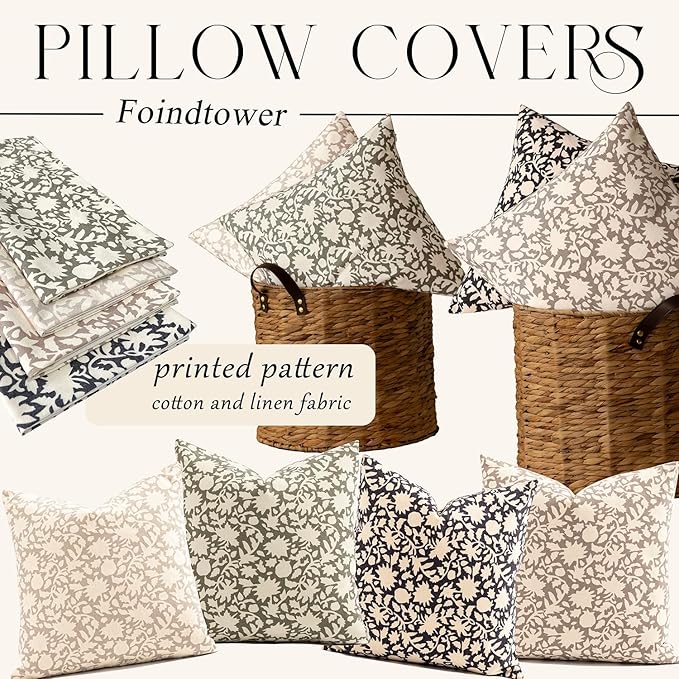Foindtower Set of 2 Decorative Floral Long Body Lumbar Throw Pillow Covers Neutral Farmhouse Cushion Covers Boho Vintage Pillowcase for Couch Sofa Bedroom Living Room Home Decor,14×36 Inch,Tan