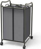 Simple Houseware 2-Bag Heavy Duty Rolling Laundry Sorter Cart, Dark Gray – 2 Section Removable Bags and Lockable Wheels for Laundry Room Organization