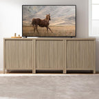 SICOTAS Sideboard Buffet Cabinet with Storage, Fluted Credenza Console Cabinet with Adjustable Shelves, Farmhouse Coffee Bar Storage Cabinets for Kitchen, Living Room, Entryway, Light Oak, 2 PCS