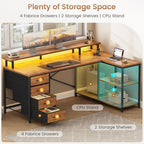 SEDETA L Shaped Desk with 4 Drawers and Storage Shelves, L Shaped Gaming Desk with LED Lights & Power Outlets, Computer Desk with Shelves & Drawer, Corner Desk Home Office Desk, Rustic Brown