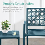 Best Choice Products 3-Piece Outdoor Bistro Set, Stackable Modern Steel Furniture for Porch, Garden w/ 2 Chairs, Table, Geometric Decor - Peacock Blue