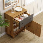 WAMPAT Set of 4 Storage Cabinets for Living Room, Modern Wood Accent Cabinets Sideboard with Drawers, Doors, and Adjustable Shelves for Dining Room, Kitchen, Entryway, Oak Brown & Dark Grey