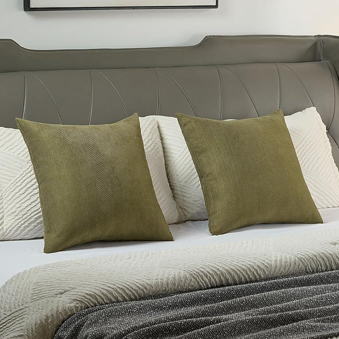 FUTEI Olive Green Chenille Throw Pillow Covers 26x26 Inch Set of 2,Soft Wide Chevron Textured Euro Pillow Shams,Farmhouse Home Decor for Couch Bed Living Room