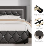 BarnFurin Twin Bed Frame with Diamond Tufted Headboard, Faux Leather Upholstered Bed with Wooden Slats Support, No Box Spring Needed, Mattress Foundation, Easy Assembly, Grey