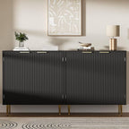 Buffet Sideboard Cabinet [Set of 2] with 4 Doors, Modern Cabinet with with Adjustable Shelf, Golden Handles & Legs, Coffee Bar Sideboard for Kitchen, Living Room, Black