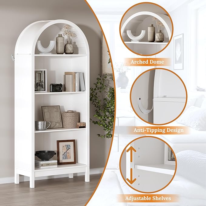 70" Tall Arched Shoe Cabinet, 7-Tier Shoe Rack with 3 Adjustable Shelves, Large Freestanding Shoe Organizer for Entryway, Closet, Hallway, Living Room (Arctic White)