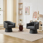 Swivel Accent Chair Set of 2,Faux Leather 360°Swivel Barrel Chair Upholstered Modern Living Room Chair, Overstuffed Reading Armchair for Bedroom,Vanity,Office-Black