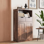Shintenchi Floor Storage Cabinet, Bathroom Storage Organizer with Doors and Drawers, Freestanding Side Cupboard Pantry with Adjustable Shelf for Bathroom/Kitchen/Livingroom, Walnut