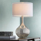 Possini Euro Design Swift Modern Table Lamp 30 1/2" Tall Mercury Glass Chrome Metal Neck Twin Double Drum Shade Decor for Bedroom Living Room House Bedside Nightstand Home Office Entryway Family