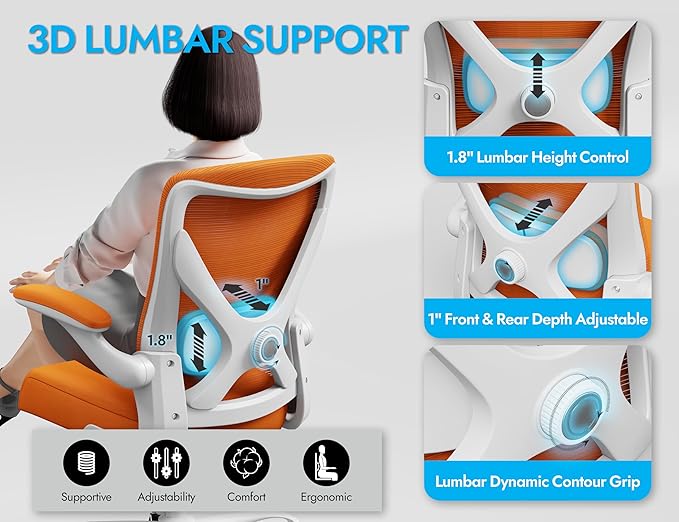 Ergonomic Office Chair - Home Office Desk Chairs Comfy, Computer Chair Ergonomic, Office Chairs with Lumbar Support, Executive Task Chair for Adults, Comfortable for Long Hours (Orange)