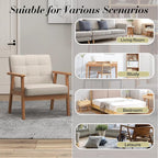 KCC Mid-Century Modern Linen Fabric Accent Chair, Upholstered Tufted Leisure Chair Comfy Reading Side Chair with Armrest and Solid Wood Frame for Living Room Bedroom Balcony(Beige)