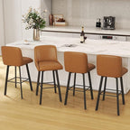 Swivel Counter Height Bar Stools Set of 2, 30''H Upholstered Barstools with Backs, Modern Bar Stool Chairs for Kitchen Island, Metal Legs, Faux Leather, Whiskey Brown Stools Counter Chair