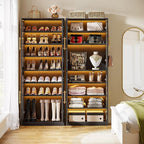 Tribesigns Black Shoe Storage Cabinet with Acrylic Doors and LED Lights, 8-Tier Tall Entryway Shoe Organizer Rack with Adjustable Shelves & Hanging Hooks for Narrow Closet, Hallway, Living Room