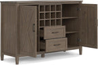 SIMPLIHOME Ela Solid Wood and Pine 54 inch x 18 inch Rectangle Transitional Sideboard with Wine Storage in Smoky Brown for The Dining Room and Kitchen