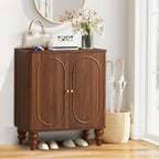 ORRD Fluted Storage Cabinet, Modern Credenza Wooden Accent Sideboard Buffet Cabinet Set of 2 with Adjustable Shelves and Solid Wood Legs, Console Table for Kitchen Dining Living Room Entryway, Walnut