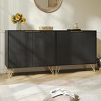 Fluted Storage Cabinet, Set of 2, Sideboard Buffet Cabinet, Modern Wood Accent Cabinet with Adjustable Shelves, Console Table for Living Room, Hallway, Entryway, Black