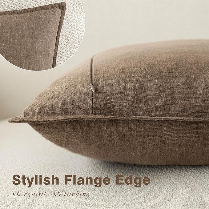 Foindtower Pack of 2, Decorative Linen Soild Throw Pillow Covers Soft Accent Cushion Case Boho Farmhouse Neutral Pillowcase for Chair Couch Sofa Bedroom Living Room Home Decor 16 x 16 Inch Light Brown