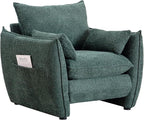 Chenille Oversized Accent Chairs Set of 2, Modern Oversized Armchair with Removable Pillow, Comfy Living Room Chair with Side Pocket Storage for Bedroom, Office, Green
