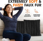 Cheer Collection Faux Fur Throw Pillows - Decorative Pillows for Couch, Bed Throw Pillows, Black Accent Pillows for Bedroom or Living Room Aesthetic, Set of 2 Furry Throw Pillows, 18”x18”