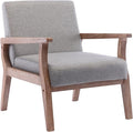 Mid Century Modern Accent Chair, Linen Upholstered Living Room Accent Armchair with Wood Frame, Farmhouse Chair for Living Room Bedroom, Gray