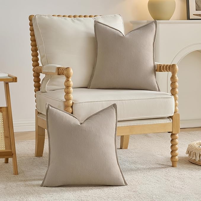 FUTEI Oatmeal Chenille Throw Pillow Covers 18x18 Inch Set of 2,Edges Double-Stitched Cushion Cases,Modern Home Decor for Couch Living Room