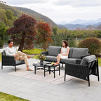 Grand patio 5-Piece Outdoor Furniture Set, Outdoor Sofa Set with 2 Round Side Tables, Modern Metal Patio Couch with Thick Waterproof Cushions for Porch Deck Backyard, Dark Grey