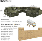 EASE MOOSE Oversized Sectional Cloud Couch, 9-Seat Modular Boneless Sofa Set with Deep Seat, No-Assembly Chenille Sofa for Living Room, Green