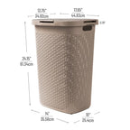 Mind Reader Slim Laundry Hamper with Lid, 60L Clothes Basket, Premium Wicker Design, Plastic, Tan