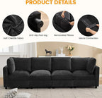 4-Seater Modular Sectional Cloud Sofa, Straight-Line Couches for Living Room, Modern Upholstered Deep Seat Sofa, Chenille Dark Grey