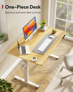 SANODESK Electric Standing Desk 48 x 30 Inches Whole-Piece Desktop Height Adjustable Stand Up Desk w/6-Button Controller Ergonomic Computer Desk for Home Office, White Frame + Natural Tabletop