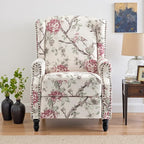 UIXE Pushback Floral Recliner Chair, Fabric Upholstered Armchair Push Back Accent Chair for Living Room, Rivet Trim Club Chair Home Theater Single Sofa Reading Seat - Beige Floral