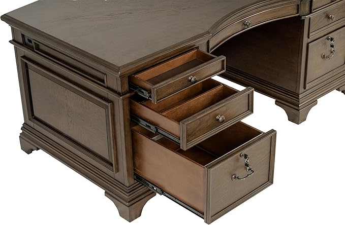 Coaster Home Furnishings - Hartshill - Wood - 72-Inch 7-Drawer Executive Desk with 2 Lockable File Cabinets, Removable Dividers, and Bronze Hardware - Home Office - Burnished Oak - 881281