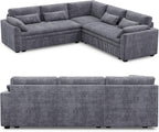 Belffin Large Modular Sectional Sofa with Double 61" Loveseat, Corduroy Corner Couch with 9" Soft Dual-Layer Seats Cushion for Living Room, Apartment, Small Sapce, Light Grey