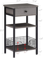 VECELO Tall Side End Table,Nightstands Shelf Storage Organizer with U-Shape Shlef Basket and Drawer for Telephone Entryway/Living Room/Bedroom/Kitchen,Small Spaces,Hemp Gray,27.5" H,1 Set