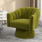 Swivel Accent Chair,Upholstered Velvet 360° Swivel Barrel Chair for Living Room Overstuffed Bouncle Reading Chair Round Armchair for Bedroom,Vanity,Office(Grass-Green)