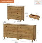 WAMPAT 6-Drawer Kids Dresser for Bedroom, 2-in-1 Modern Large Chest of Drawers with Black Knobs, 71 Inch Wide Oak Brown Wood Children Dresser for Baby Room, Nursery