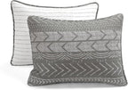 Lush Decor Hygge Geo Pattern Striped 3 Piece Quilt Bedding Set, King, Charcoal