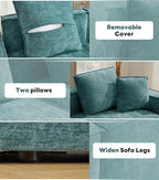 WILLOVE 109'' Modular Sectional Sofa, Chenille Cloud Couch with Wide Armrests & 5 Pillows, Deep Seat Couches for Living Room, Green
