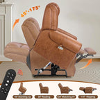 EONIX Classical Large Power Lift Recliner Chair for Elderly with Heat and Massage, Dual Motor Lay Flat Electric Lift Chair Recliner for Adults, Living Room, Bedroom, SLRY005061, Nut Brown
