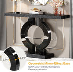 Tribesigns Modern Mirrored Console Table, Glass Sofa Table with Mirror Finish, 43-Inch Entryway Table with O-Shaped Base, Rectangular Accent Foyer Table for Living Room Hallway Entrance (Black)