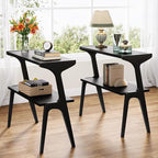 Tribesigns 2-Tier Wood End Table, Modern Narrow Sofa Side Table with Storage, Slim Wooden Bedside Table with Unique Legs for Bedroom, Living Room, Small Spaces, Easy Assembly, Black