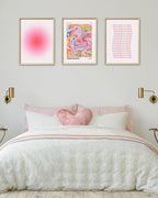 Framed Abstract Pink Canvas Wall Art,Retro Gradient Canvas Wall Decor,16x12IN High Framed Wood Design Print,Minimalist Classic Décor Aesthetic for Living Room,Bedroom,Bathroom Set of 3