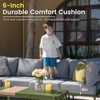 Sundale Outdoor 5 Pieces Metal Patio Furniture Set, Outdoor Sectional Sofa w/6 Inch Olefin Cushion and Coffee Table, Modern Outdoor Conversation Sets (4 Seats, Green Frame)