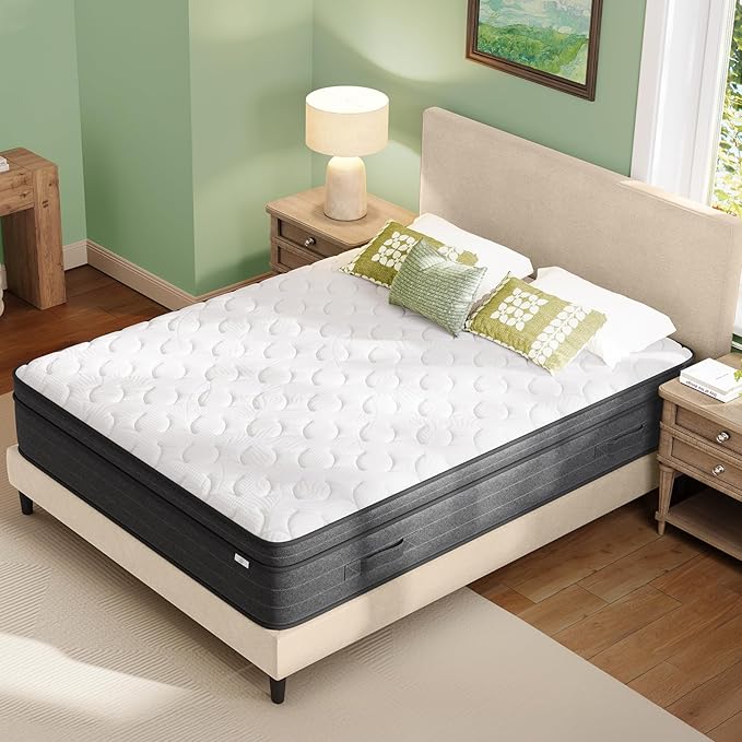 koorlian Queen Size Mattress 12 Inch - Cooling Hybrid Mattress in a Box for Back Pain Relief - Pocket Spring & Memory Foam | Fiberglass-Free, Medium Firm Feel, CertiPUR-US, 120 Nights Trial