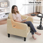 Accent Chairs Set of 2, Upholstered Living Room Chairs with Side Pocket, Mid Century Modern Reading Chair for Bedroom, Comfy Armchair Single Sofa Side Chair for Office, Small Room, Light Brown