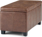SIMPLIHOME Dover 36 inch Wide Contemporary Rectangle Storage Ottoman Bench in Distressed Umber Brown Vegan Faux Leather, Assembled, For the Living Room, Entryway and Family Room