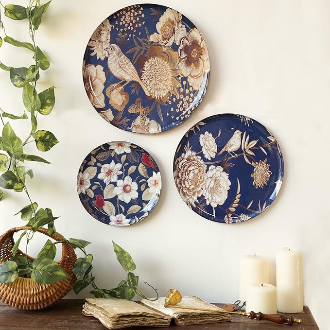 RITUALISTIC Oriental Bloom Madhubani Wall Plate for home decoration | Wall Decor item for living room | Metal wall Décor | Gift item for unisex | Wall Art| Home Décor & Christmas Gift Item|Set of 3