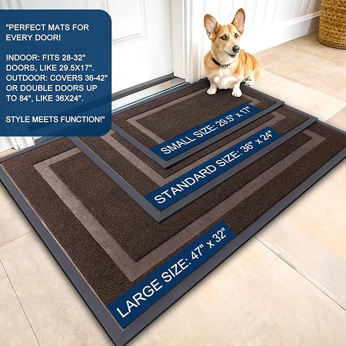 OLANLY Front Door Mat Indoor Outdoor Entrance, Waterproof All-Season, All-Weather Doormat, Sturdy Natural Rubber, Fade Resistant, Low Profile, Easy Clean Patio Porch Entryway Mat, 59x20, Dark Brown