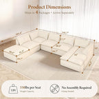 Vesgantti 141.7" Oversized Sectional Boneless Couch, Modern 7 Seater Modular Sofa with Chaise & Ottoman, Deep Seat Plush Corduroy Cloud Couches for Living Room, No Assembly Required, Beige