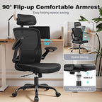 Ergonomic Office Chair, High Back Mesh Desk Chair with Lumbar Support, Flip-up Armrests, Adjustable Headrest, Computer Gaming Chairs for Long Hours, Black